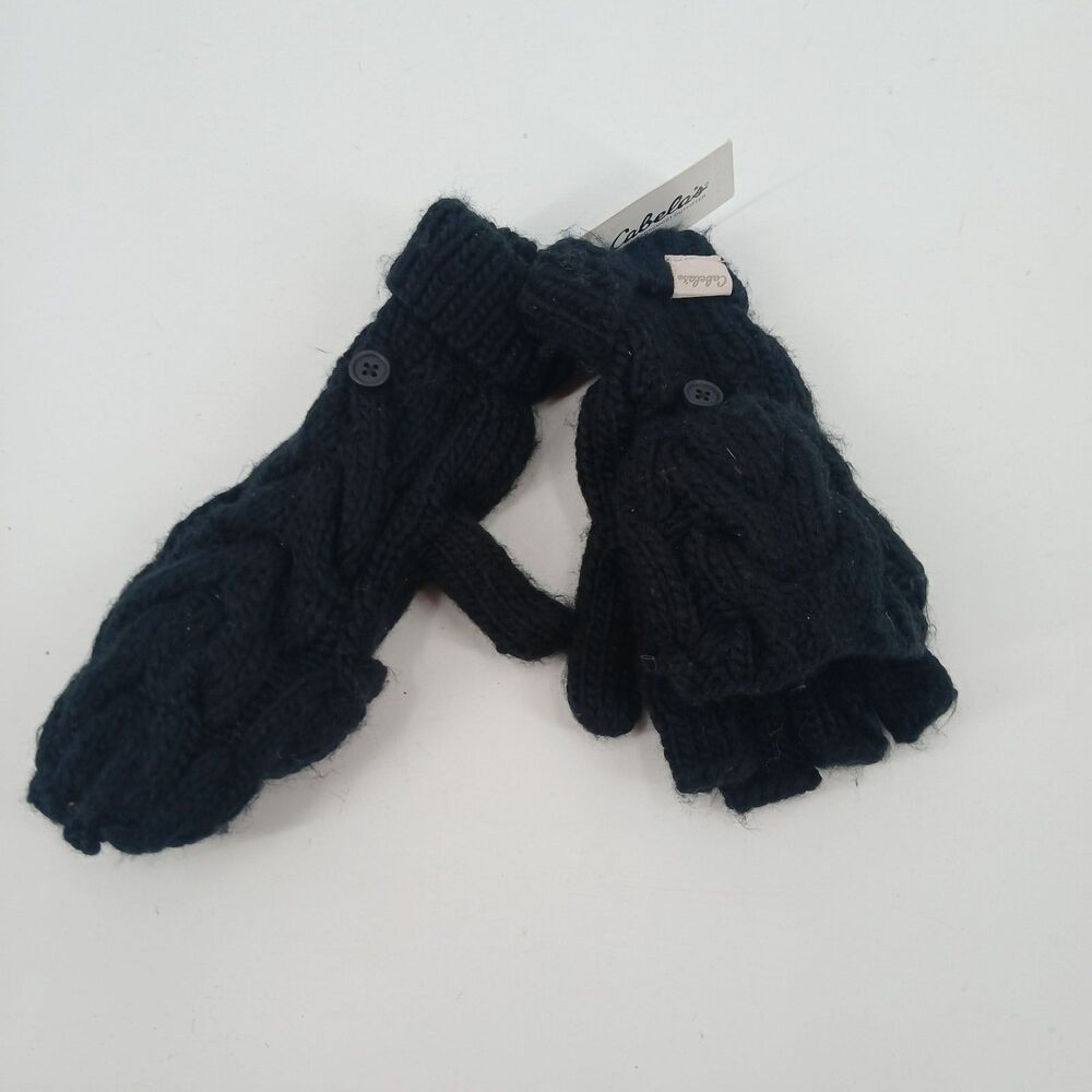 womans Cabela's Black Faux Fur Plush Knit convertible mittens Winter Accessories